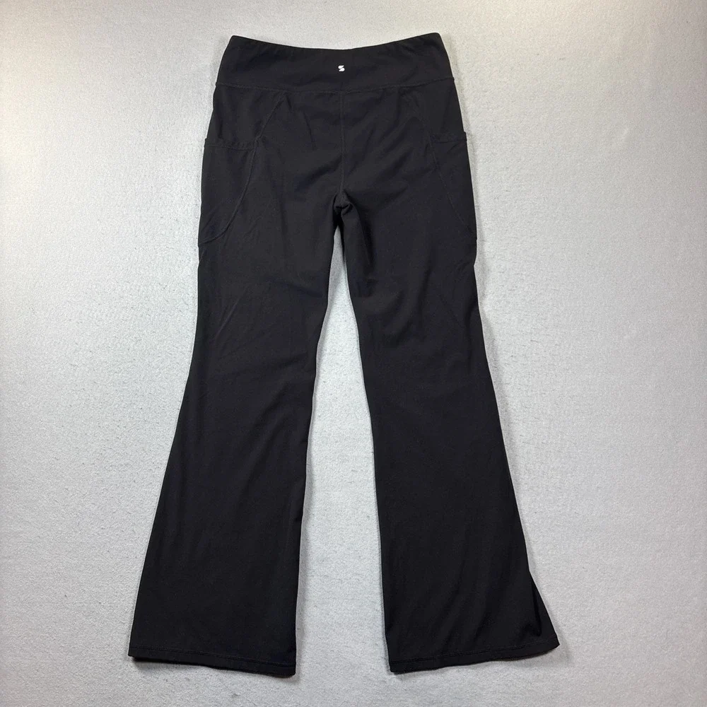 Women's Black Flare Legged‎ Active Yoga Pants - Black - Pockets - Large